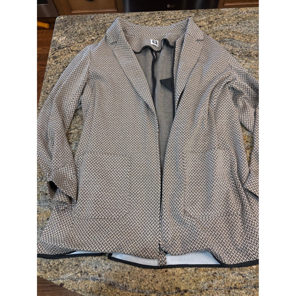 Anne Klein Brown Black Chevron Knit Pant Suit Set Blazer Trousers Professional L - Picture 2 of 16